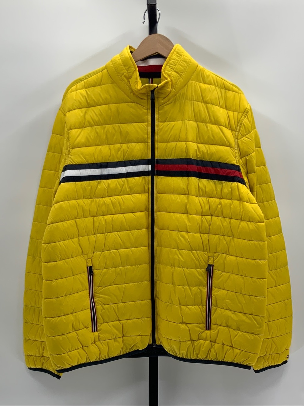 Tommy Hilfiger Yellow Quilted Puffer Jacket with Signature Stripe